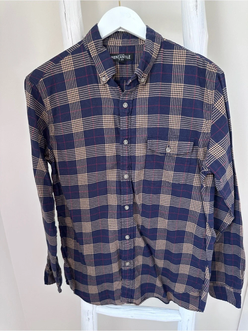J. Crew Navy, Tan & Red Plaid Button-Down Shirt